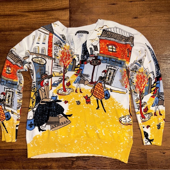 Clotheshead • X-Large • Multi-Colors W/ Women Shopping In Paris/ Studded Sweater - Picture 2 of 16